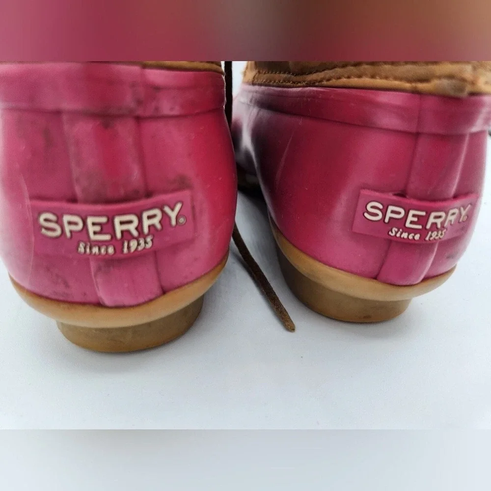Sperry Top-Sider Duck Boots Pink Tan‎ Lace Up Ankle Boots Rubber Sole Shoes